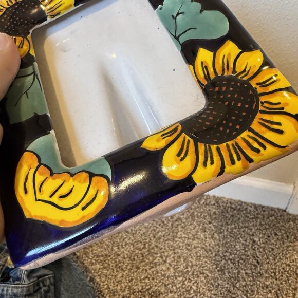Hand Painted Frame Bright Sunflower Made In Mexico Pottery 3.5 x 5" Photo Art - Picture 6 of 6